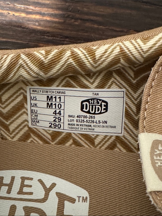 Hey Dude Wally Stretch Canvas Tan Men’s Size 11 - Brand New Never Worn main image 6